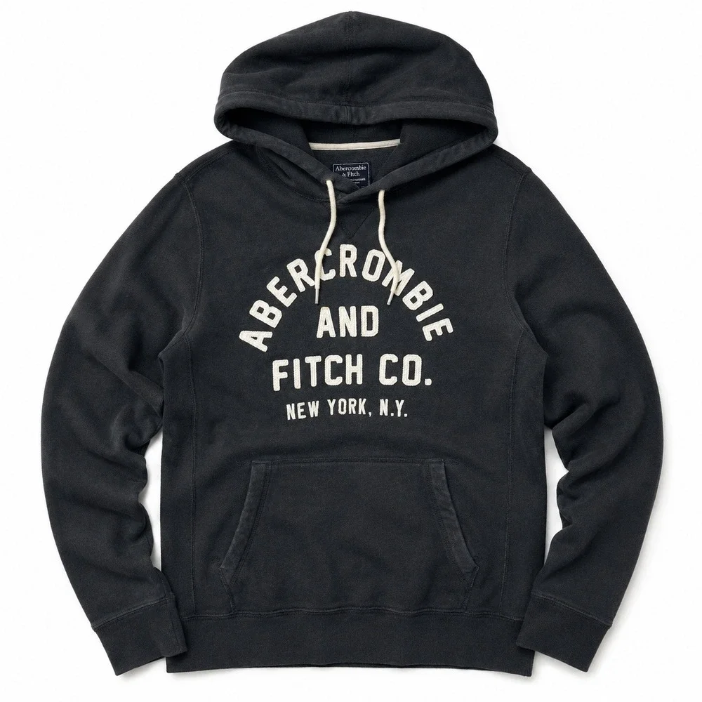 Abercrombie & Fitch Y2K Hoodie Mens L Black Pullover Sweatshirt Streetwear